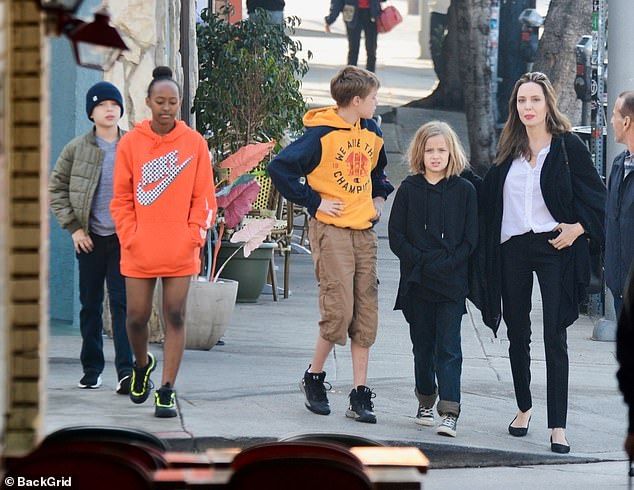 After Christmas: Angelina Jolie went for a breakfast with children in LA