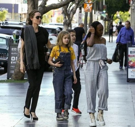Angelina Jolie going with children to a sushi bar
